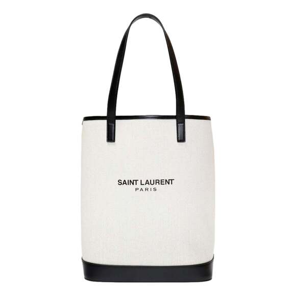 Saint Laurent Teddy White Coated Linen Drawstring Bucket - Picture 2 of 12